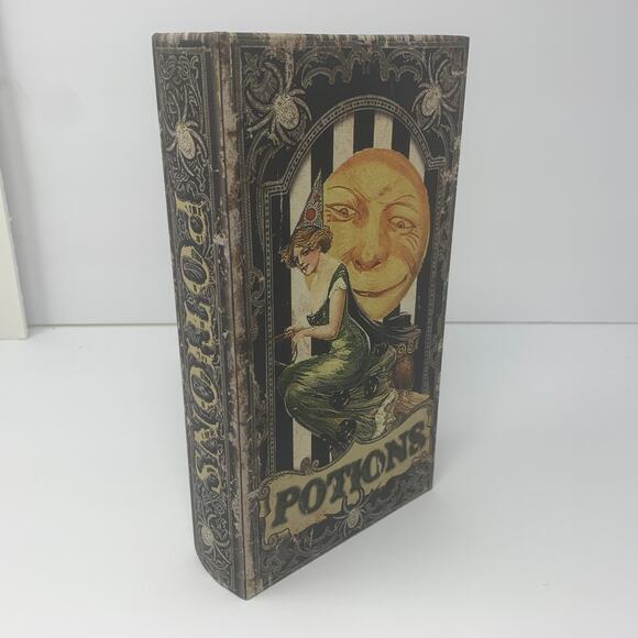 NWOT Halloween POTIONS spell book spellbook wood tabletop decor vintage graphics - Picture 1 of 9